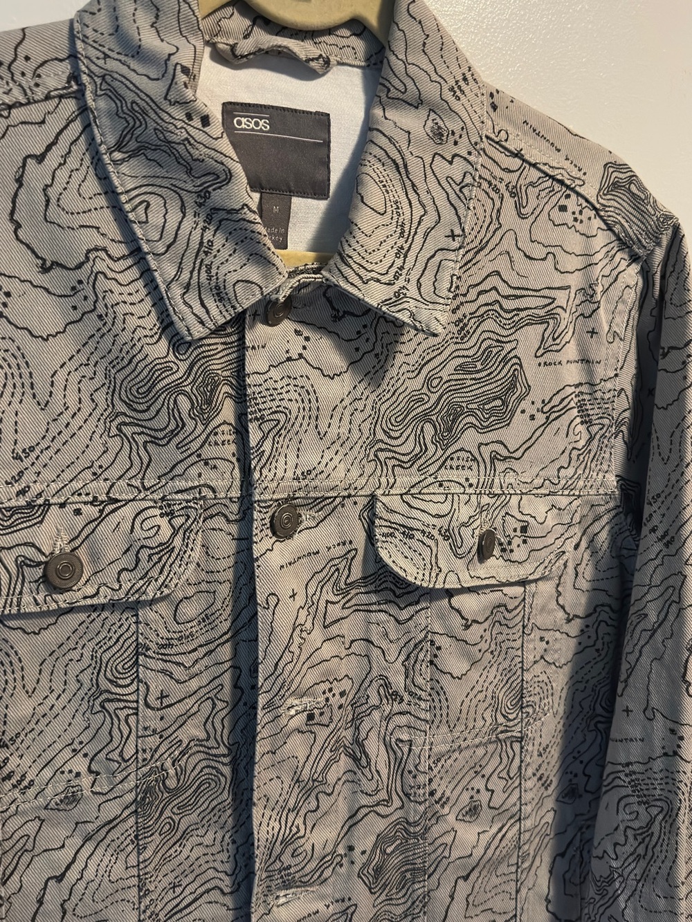 ASOS Gray Topographic-Print Shirt Jacket